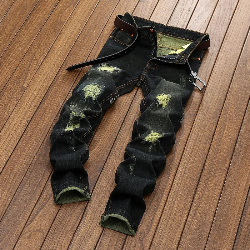 High Quality Straight Denim Motorcycle Jeans Plus Size mens Ripped Style 250210