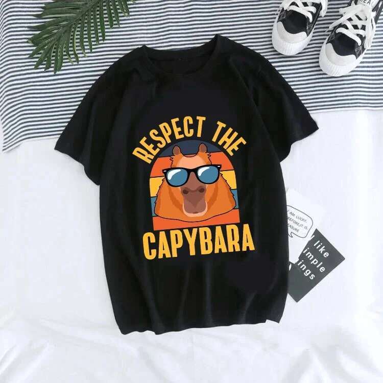 Funny L Love Capybara Print Haruku Plus Size T-Shirt Women Anime Kawaii Tops Short Sleeves Ins Tees Aesthetic Female Clothing