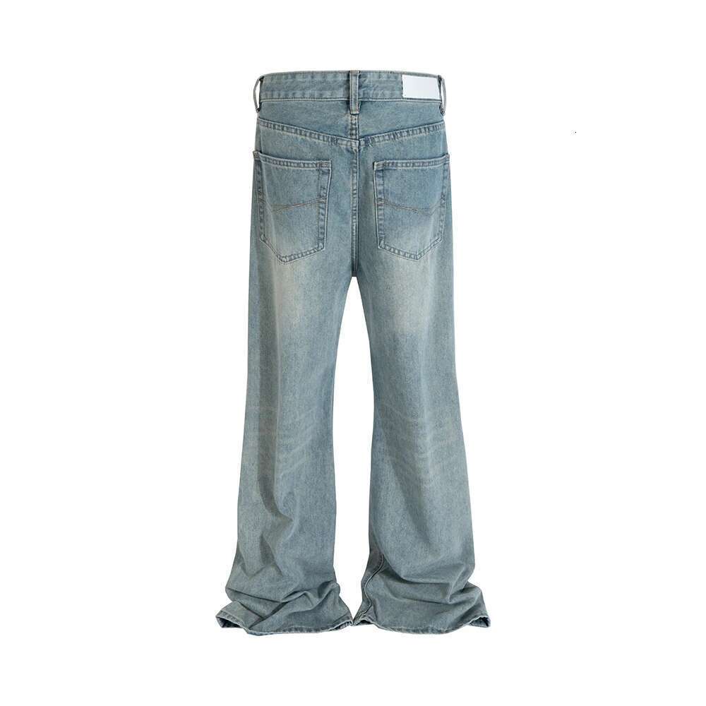 Vintage Washed Blue Solid Boot Cut For Men And Women Straight Baggy Denim Trousers Ropa Hombre Loose Casual Flare Jeans Pants