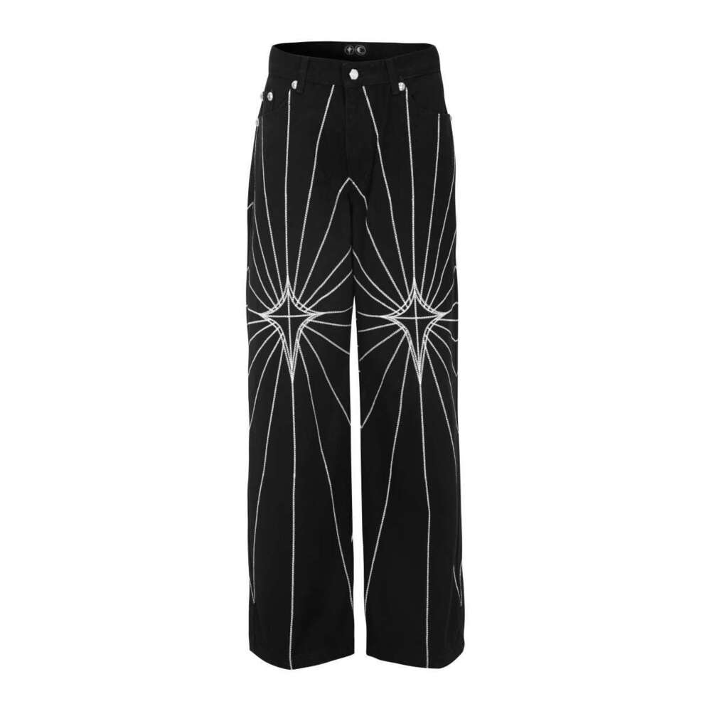 Streetwear Spider Web Embrodiery Black Jeans For Men And Women Ropa Hombre Baggy Denim Trousers Loose Cargo Pants