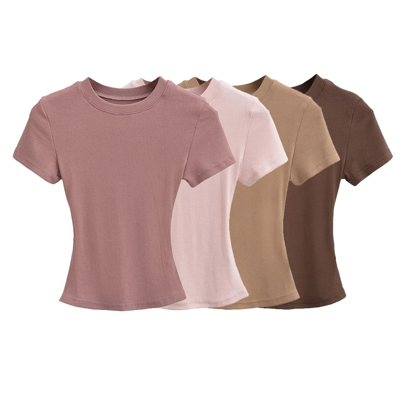 Designer Free Shipping Sexy Small Round Neck Short Sleeved Women T-shirt 2025 Summer Skiing Solid Color Baseline Top