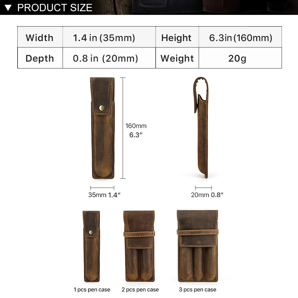 Handmade Cowhide Pen Holder For 1 2 3 Pens Crazy Horse Leather Pencil Case Pouch Storage Bag Stationery School Office Supplies 250210