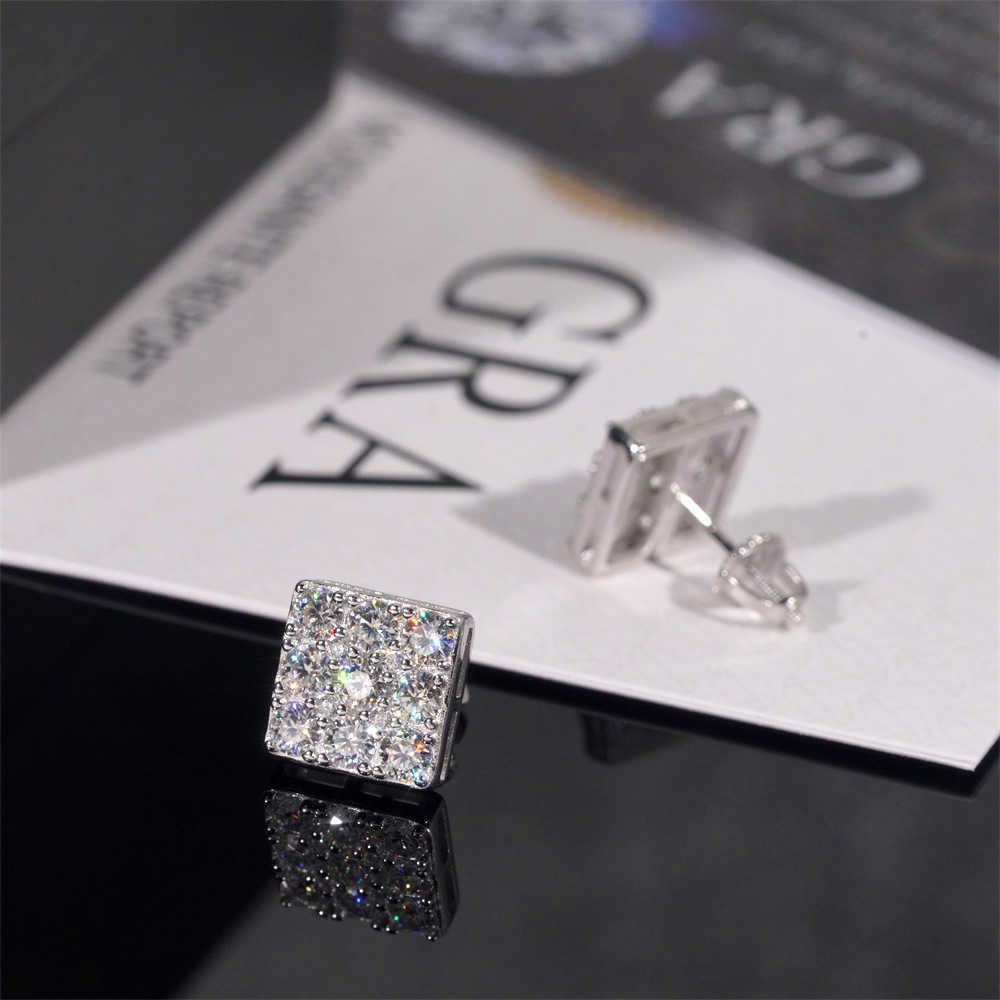 Hot selling boutique jewelry 925 silver vvs moissanite square earrings for men and women high-end earrings