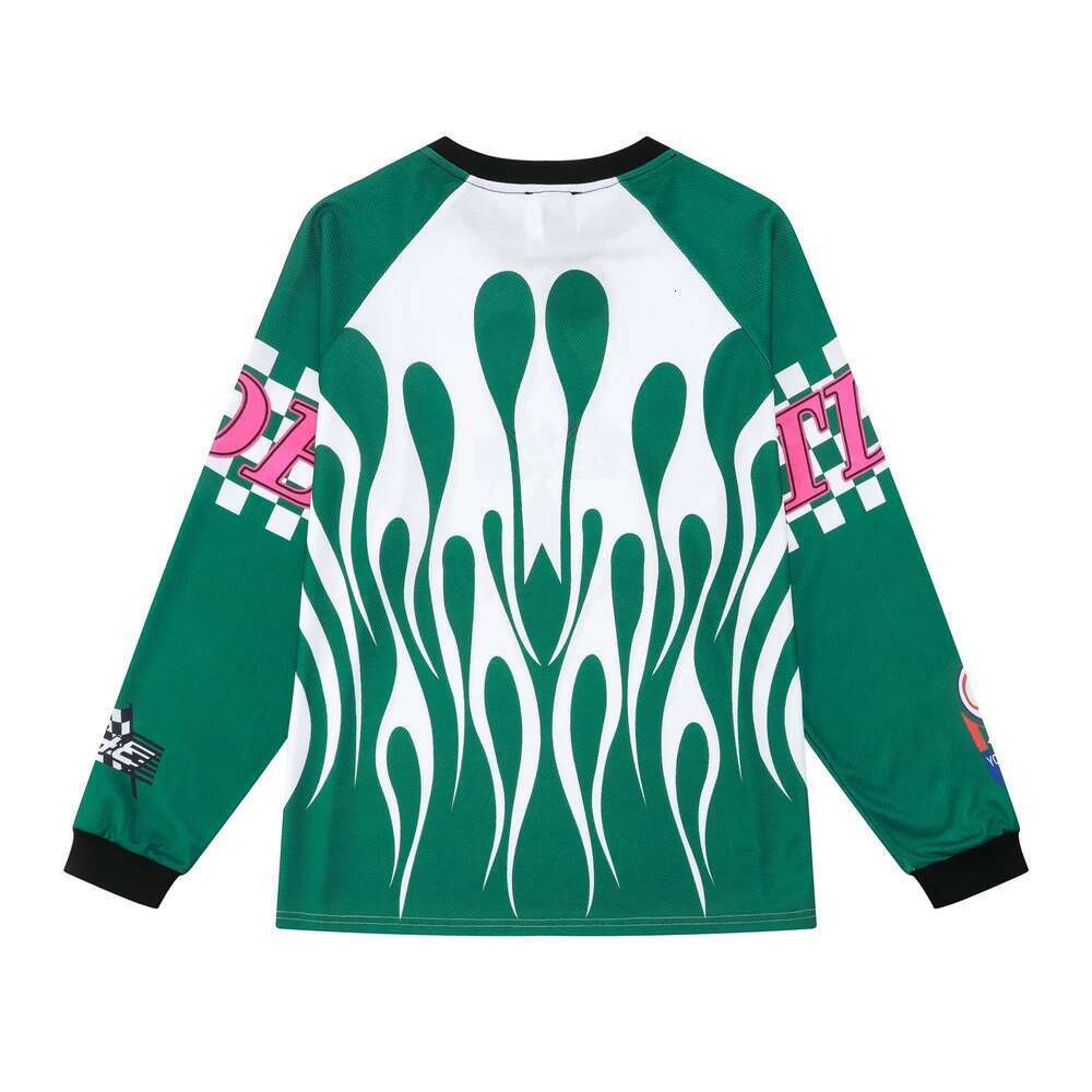 Y2k Flame Color Match Mesh Baseball Shirts For Men And Women Crew Neck Long Sleeve Casual Tshirts Oversized Loose Top Tees