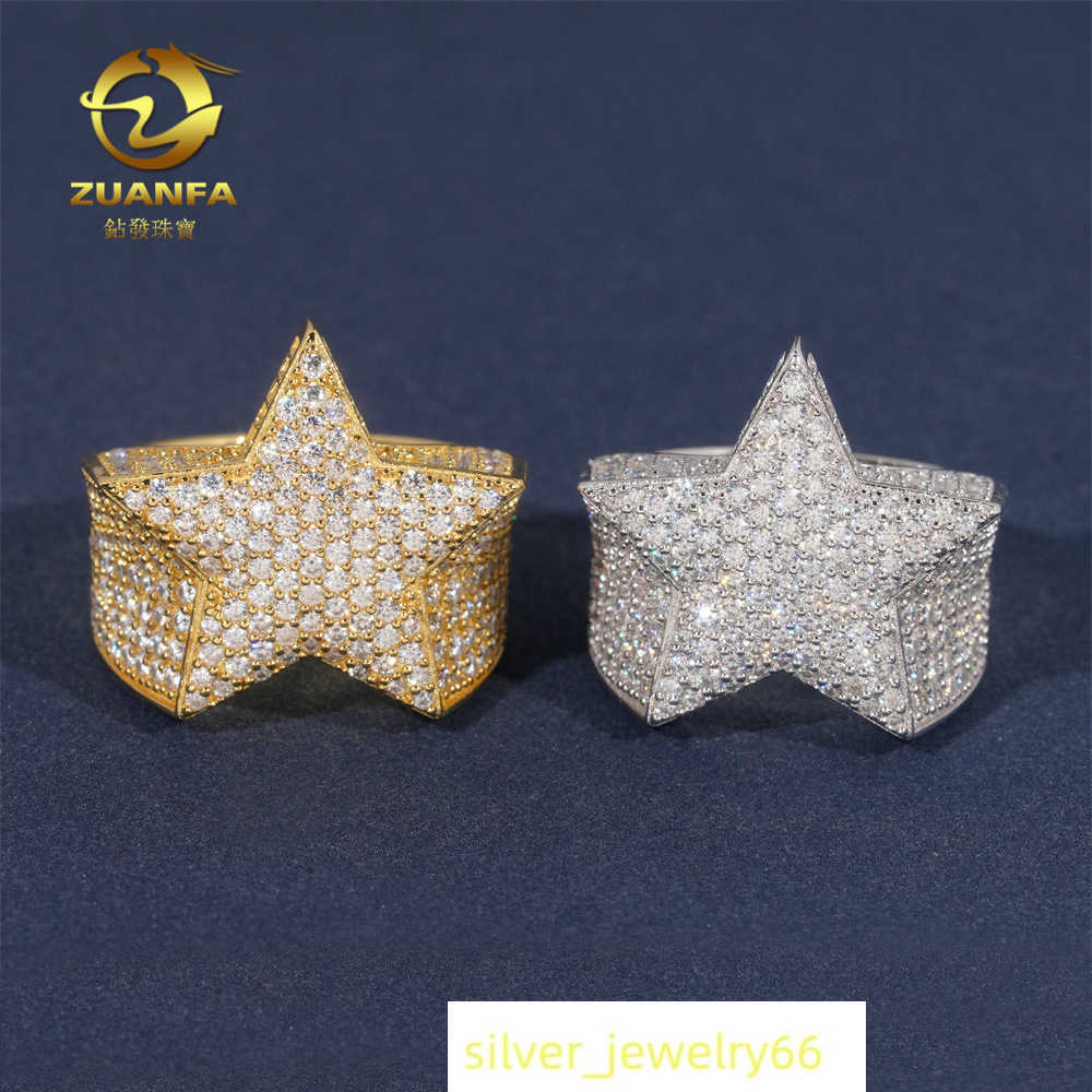 Hip hop new 925 silver inlaid D-color VVS moissanite ring star style mens and womens rings ins fashion