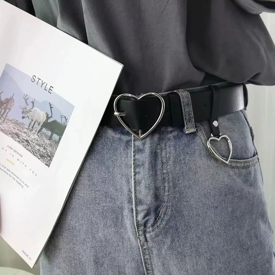 Heart pin buckle teenage girls Harajuku fashion jeans belt cute waist love belt simple versatile heart-shaped