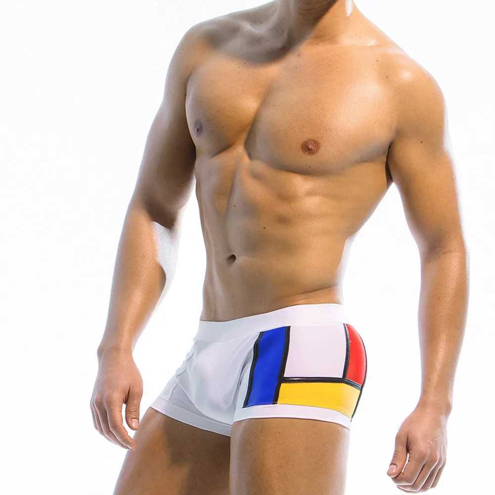 Mens Swimming Trunks Swimwear Black/White Drawstring Nylon Beach Shorts Multicolor Patchwork 2022 Sexy Swimming Pool SwimsuitT250213