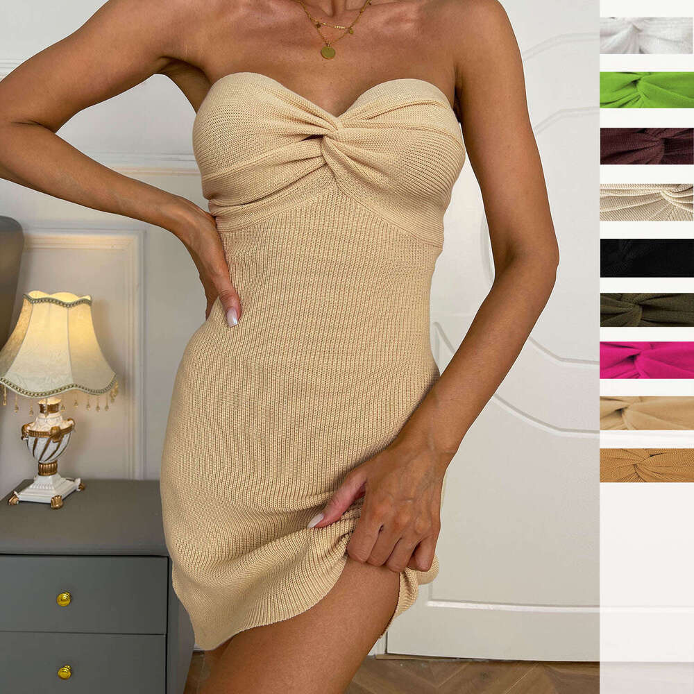 2025 spring/summer hot cross slim fit high elasticity woolen strapless dress with versatile temperament, new trendy clothing ins