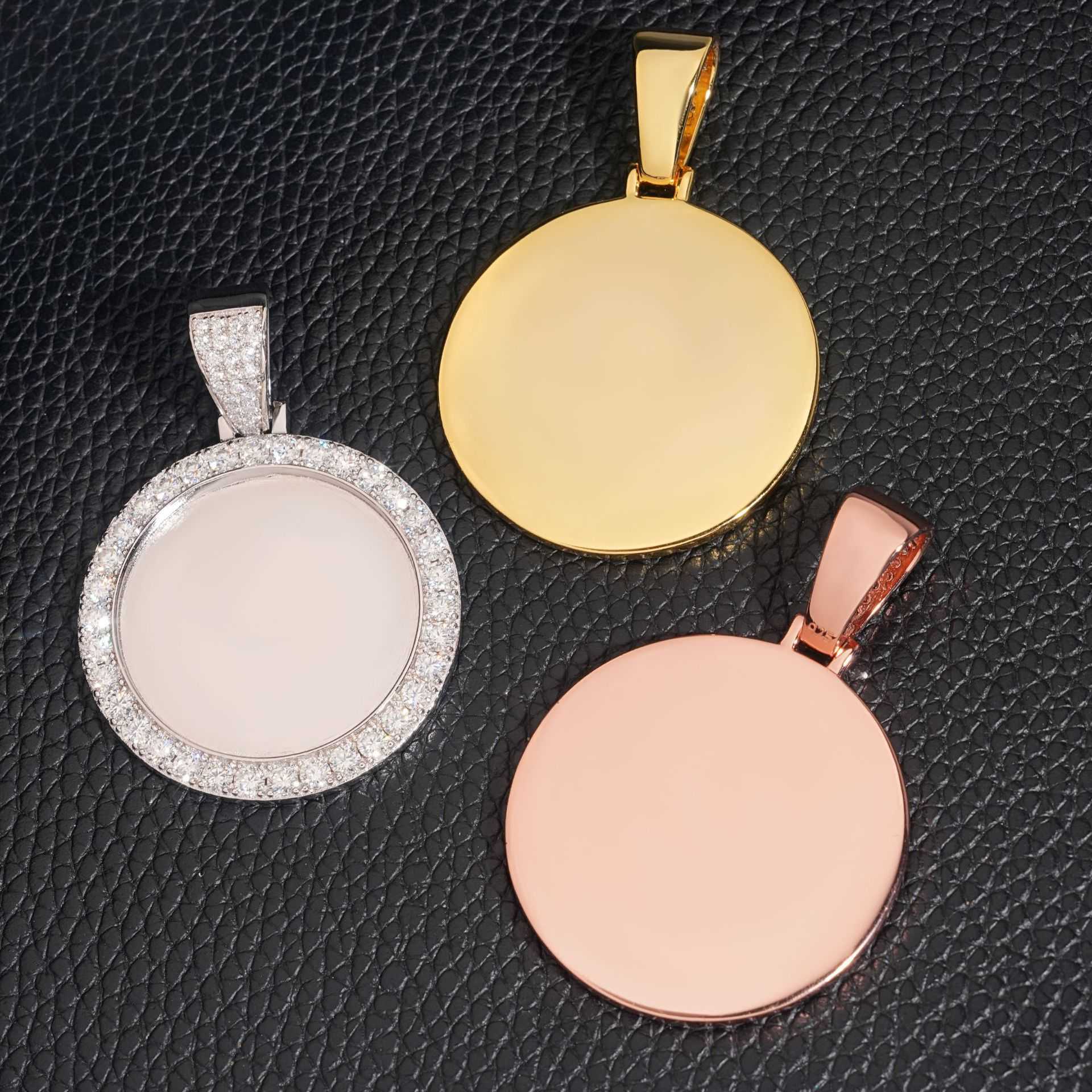 ZUANFA Hip Hop Circular Photo Frame Pendant 925 Silver Inlaid Mosang Unisex Tennis Chain