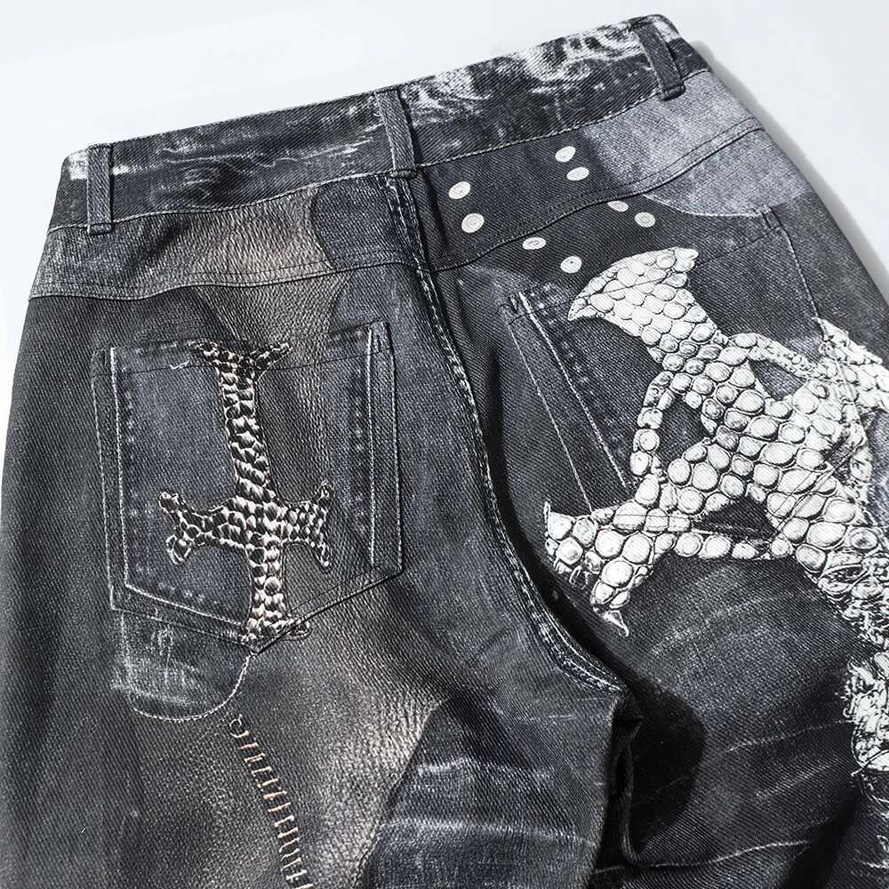 Distressed Streetwear Baggy Black Jeans For Men And Women Straight Hip Hop Loose Denim Trousers Vintage Casual Ripped Cargos