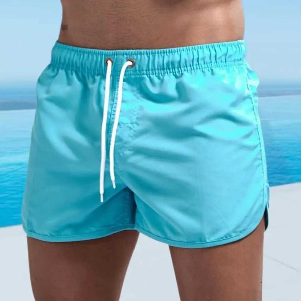 Men Shorts Pure Colors Soft Fabric Drawstring Swimming Pants Elastic Waist Loose Type Men Trunks Beachwear Beach Clothing W250214