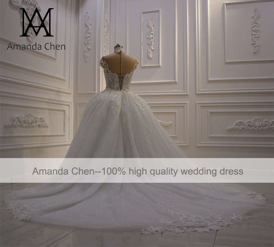 Custom robe marriage high neck cap sleeve champagne detachable skirt wedding dress