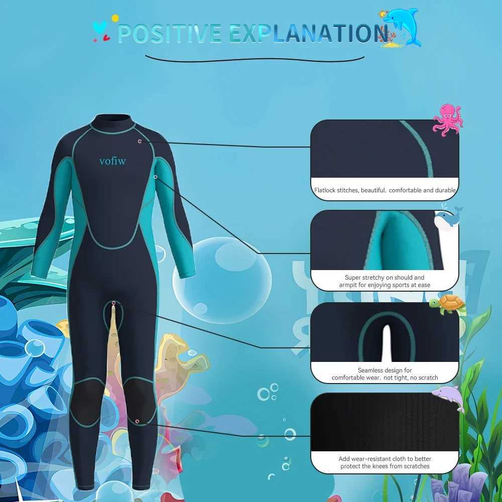 Childrens 3MM Neoprene Wetsuit Back Zipper Surfing Snorkeling Swimming Suit Long Sleeves Boys Girls Kids Water Sports Swimwear Z250214