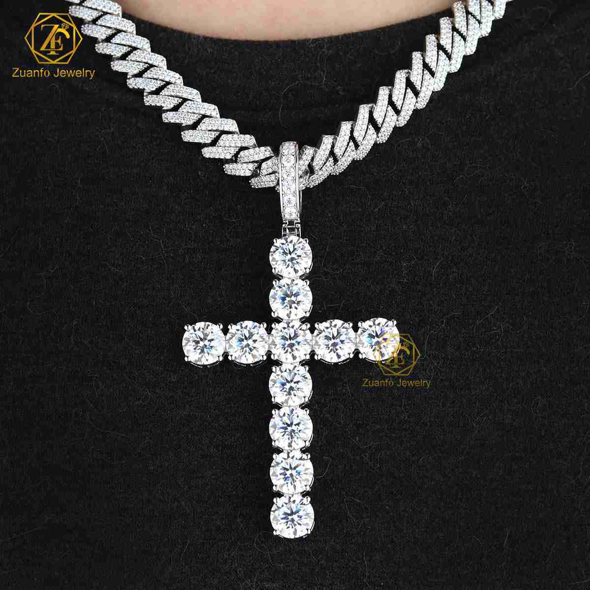Large 10mm Moissanite Diamond Tester Cross Pendant 925 Silver Hip Hop Rock Iced Look Lucky Customizable Charms Custom Accepted
