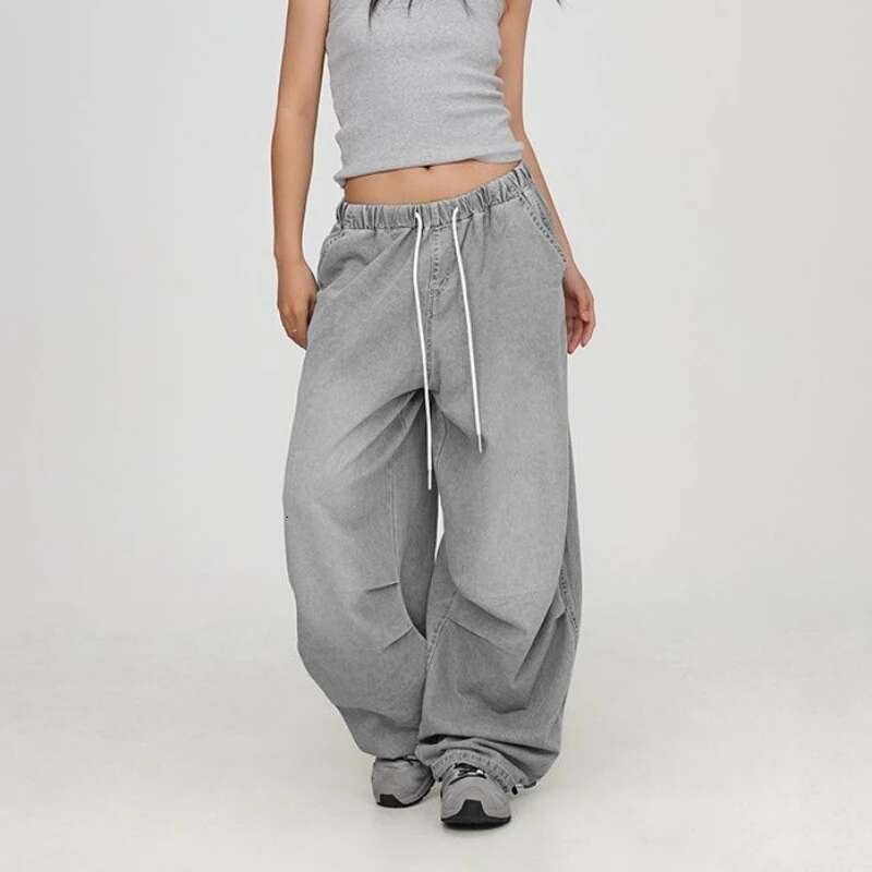 Hip Hop Vintage Women American High Street Hundred Dance Jazz Casual Pants Autumn Frayed Design Jeans