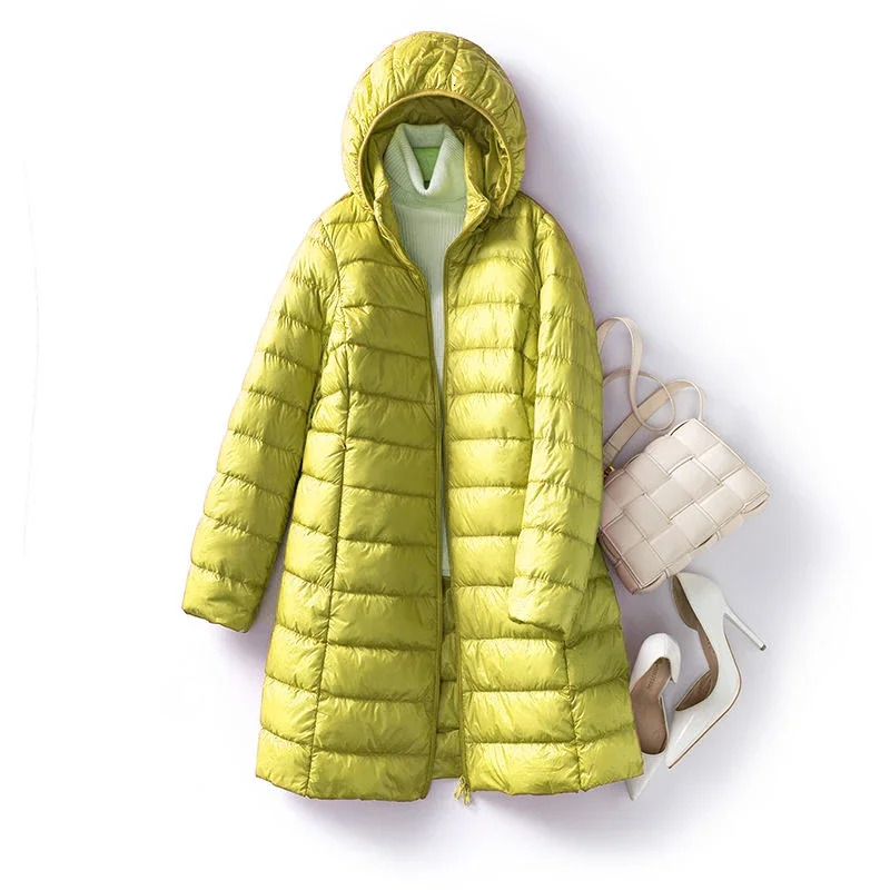 Plus Size Hat Detachable Hooded Coat Winter Women Light Thin White Duck Down Jacket Parkas Ladies Long Warm Puffer Outwears