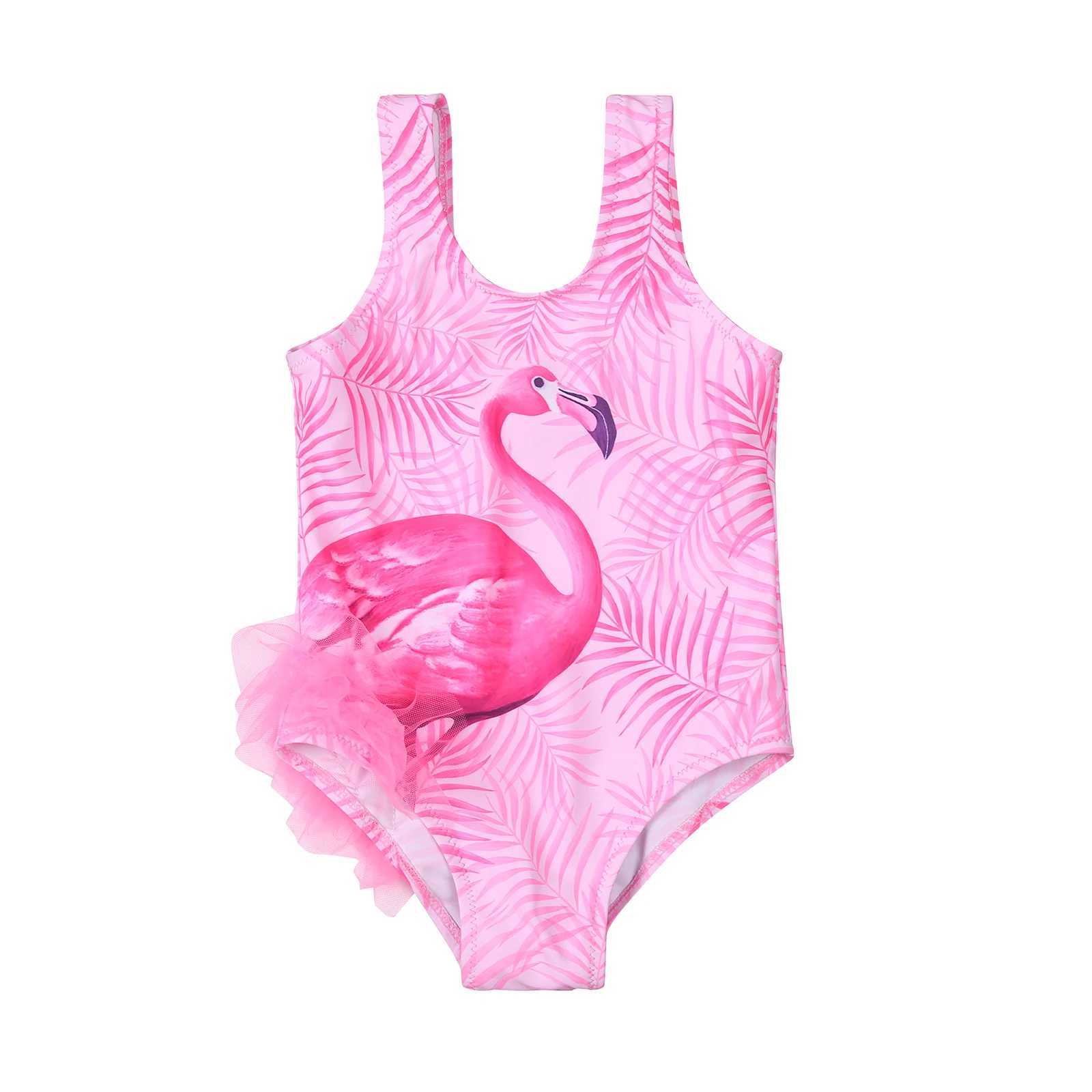 2022 Yiiciovy Cute Little Girls Summer Swimsuit Children Flamingo Printing Sleeveless Swimwear Beachwear Bathing Suit Z250214
