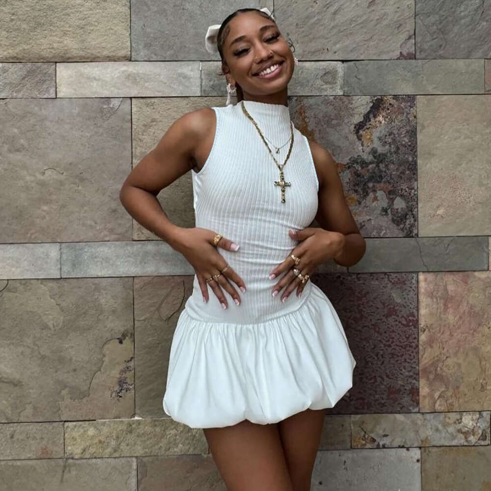 European American summer product fashionable and sexy back hollow out slim fitting patchwork pleated dress women's wholesale 2025 new casual vers