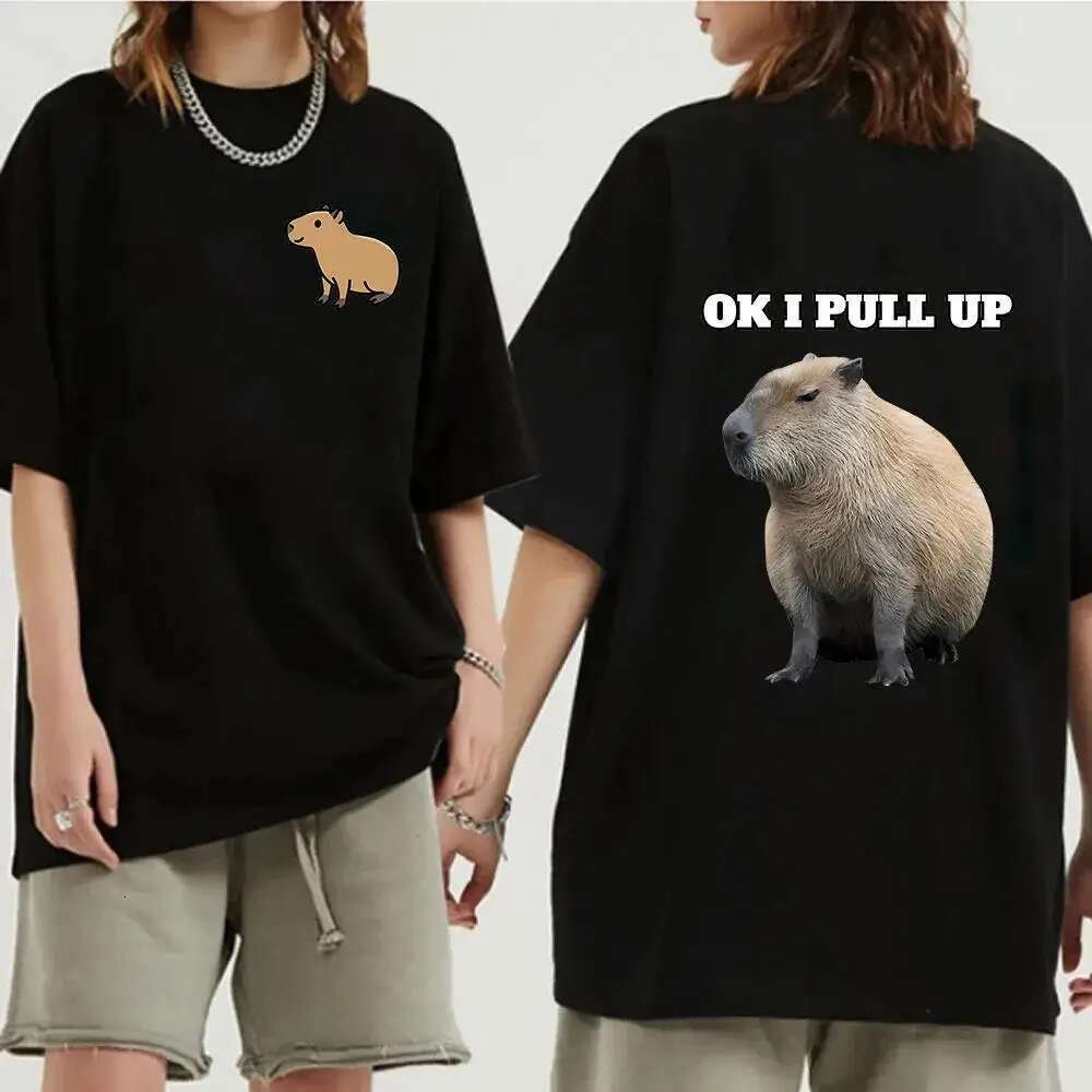 Funny Animals Capybara Cartoon Print T Shirt Womenmen Cotton Plus Size Tops T-Shirt Y2k Unisex Fashion Haruku Tees