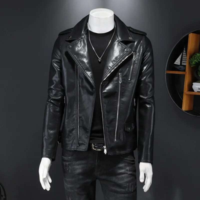 Classic Motorcycle Jackets Men Natural Cowhide Thick Moto Winter and Autumn Man Leather Jacket Waterproof