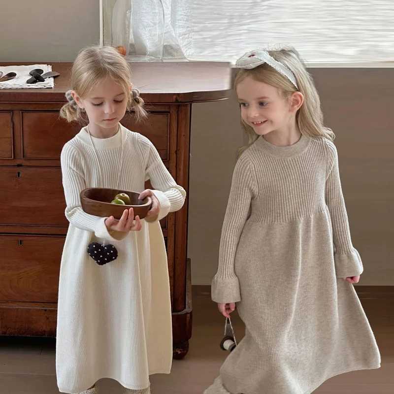Girls Knitted Dress 2024 Autumn Winter New Children Gown Princess Solid Color Vestidos Kids Fashion Sweater Dresses Baby Clothes Z250214