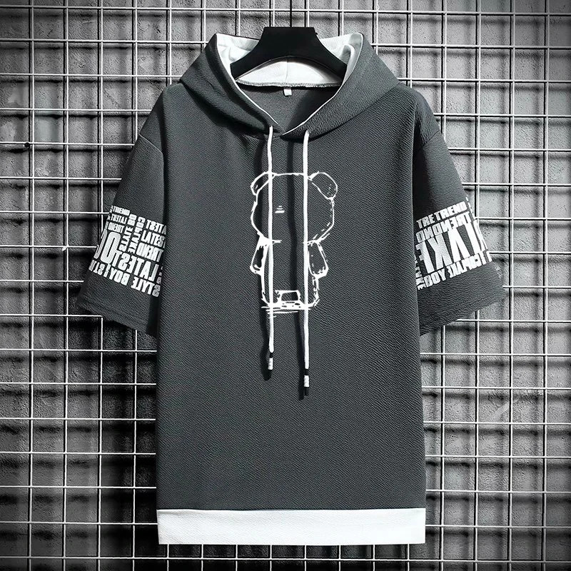 T Shirt for Men Clothing Streetwear Oversized Hoodies Korea Casual Hat T-shirt Print Graphic Tshirt Anime Sports Gym Hoodie 250213