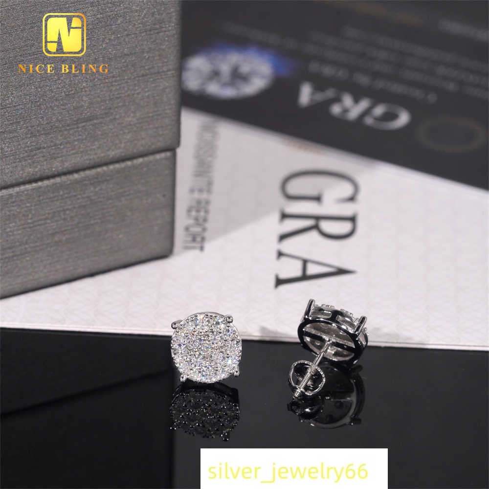 Men Style Stocks Pass Diamond Tester GRA Certified Iced Out 925 Silver Jewelry VVS Moissanite Stud Earrings