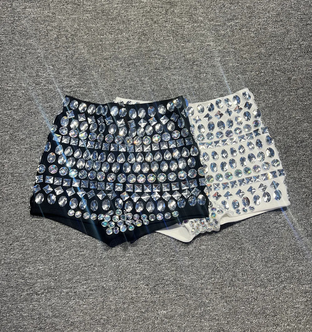 30CM Length Women High End Rhinestones Bandage Shorts High Waist Evening Club Party Shorts Stage Costumes Dancer Performance 250213
