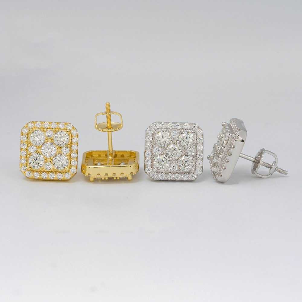2024 summer new 1.5ct hip-hop vvs fat square 925 silver inlaid 3mm moissanite earrings