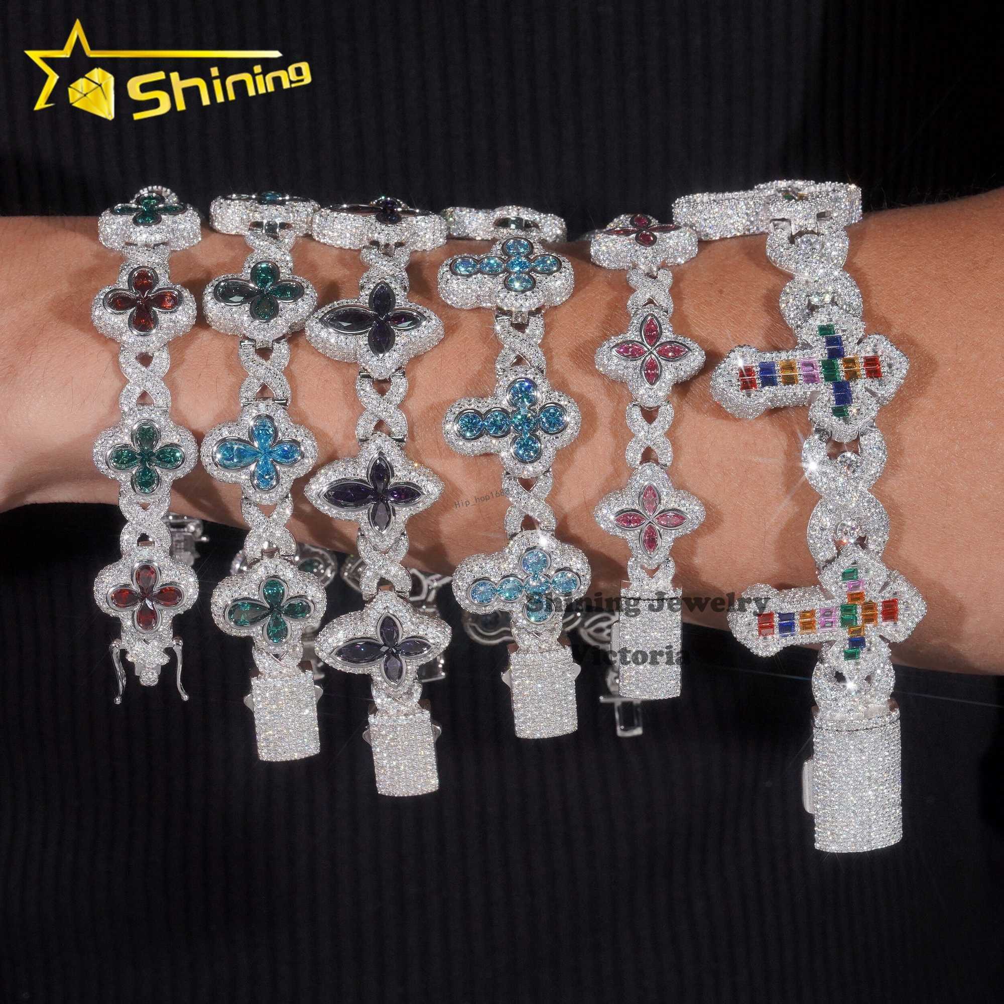 Hot Sale Multiple Options Flower Cross Clover Fancy Infinity Cuban S925 VVS Moissanite Diamond Cuban Link Bracelet Mens Jewelry