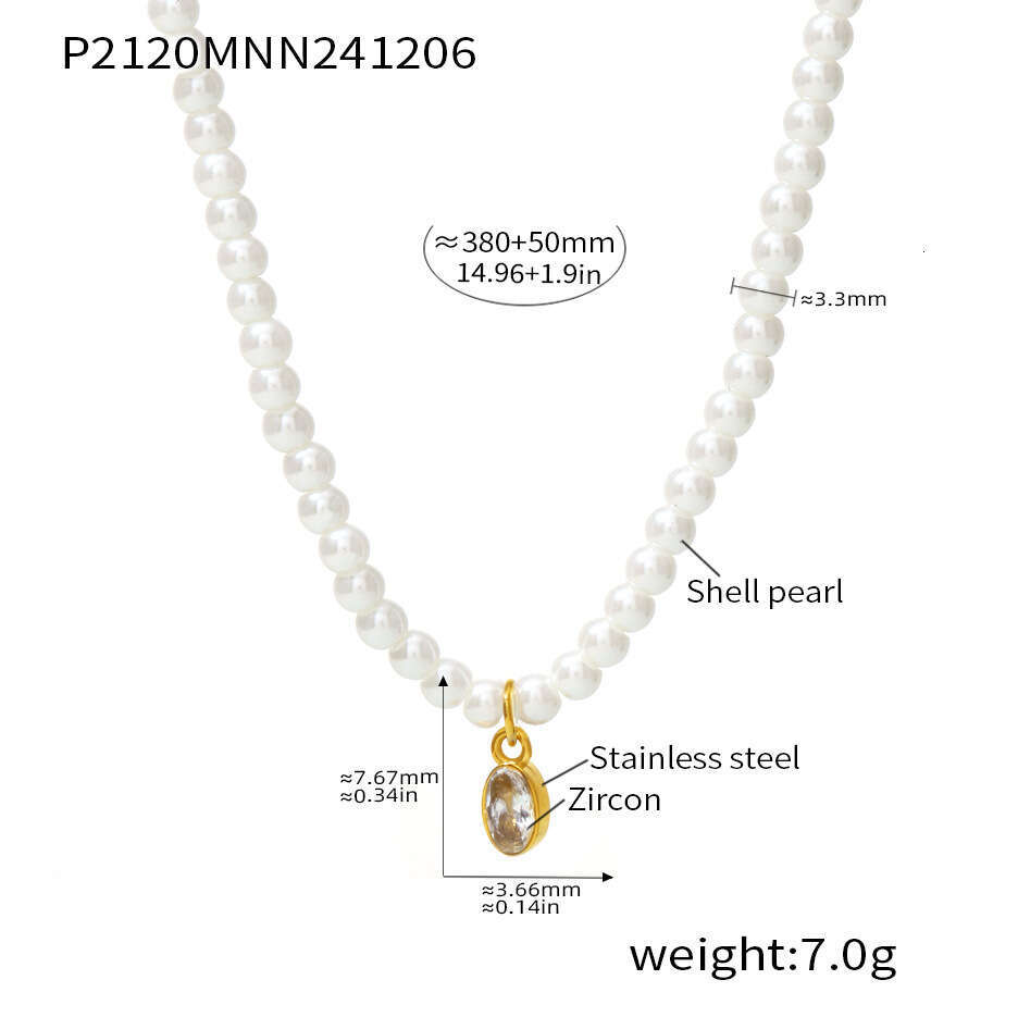 Elegant temperament square sugar, Shi Jiabei bead geometric shape inlaid with zircon pendant, collarbone necklace, women's stainless steel gold-p