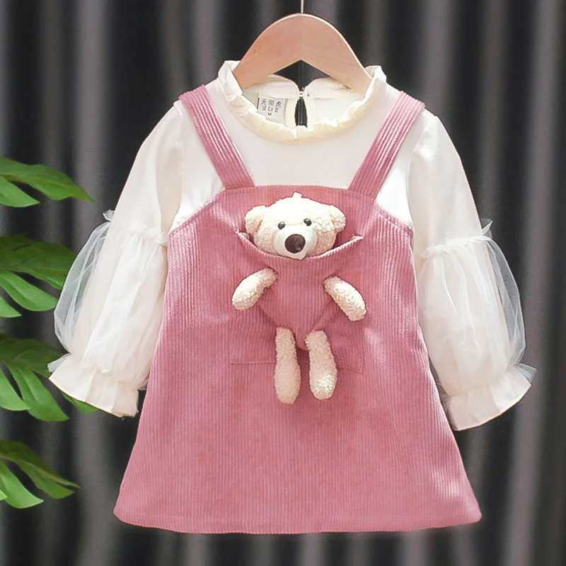 Kid Girl Dress Princess Dress Pocket Bear Gift Birthday Par Children Puff Long Sleeve Toddler Girl Clothes Teen Baby Suit A830 Z250214