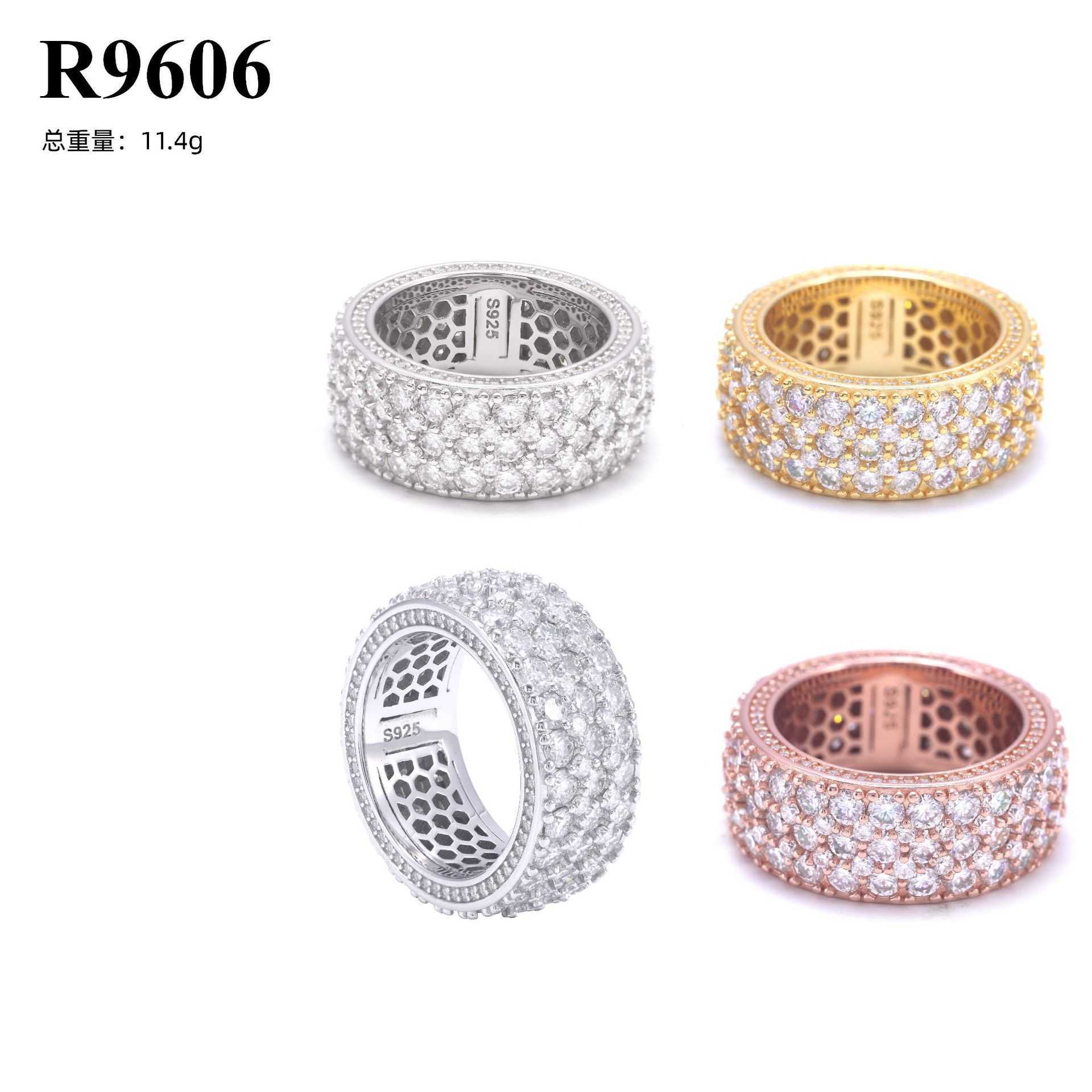 Diamond hair new S925 silver inlaid D-color vvs moissanite ring for men and women three row stone ring