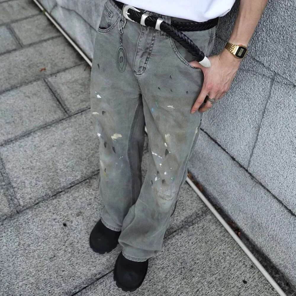 Over Dyed Vintage Ink Splashed Work Pants Mens Streetwear Casual Baggy Cargos Haruku Loose Oversized Trousers
