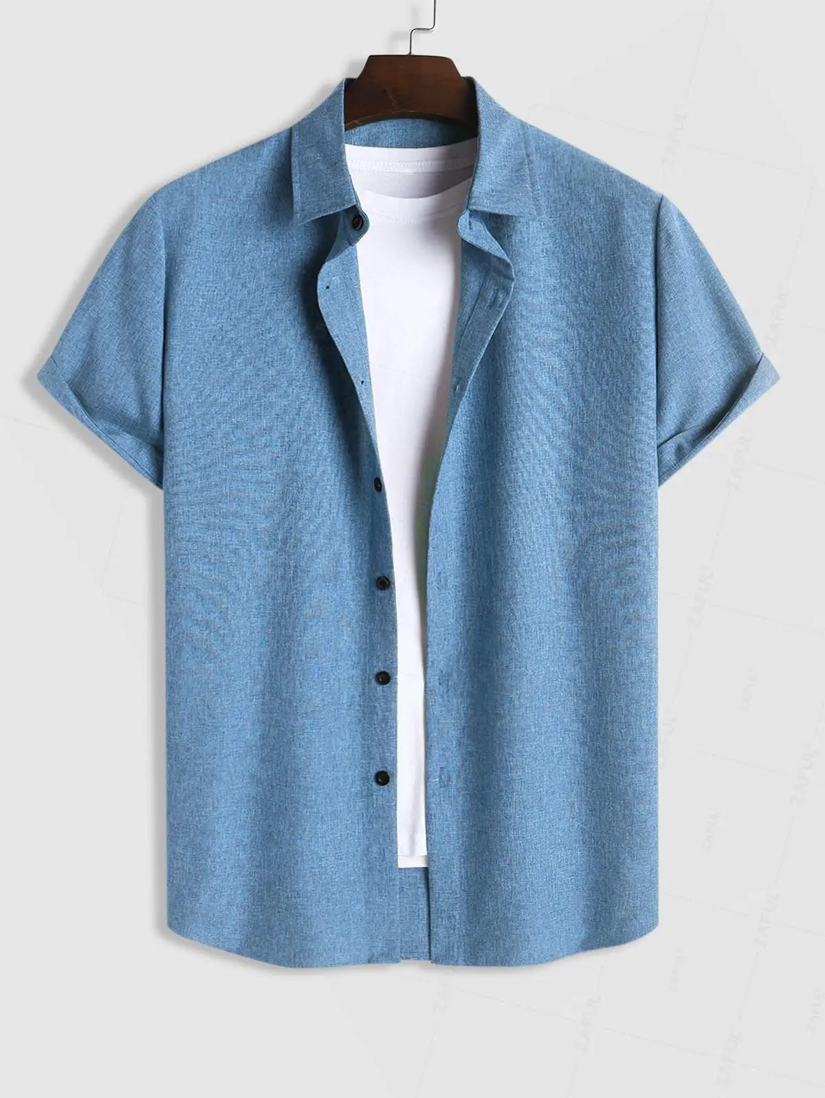 Mens Two Pieces Set Solid Turndown Collar Button Short Sleeves Shirt with Miswaist Drawstring Casual Pants Z5099153 250108