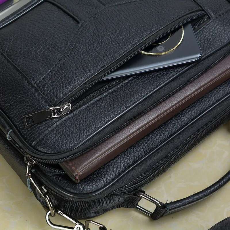 Genuine Leather Shoulder for Men Cowhide Handbag Male Black Horizontal Messenger Bag Men's Ipad Business Briefcase Tote