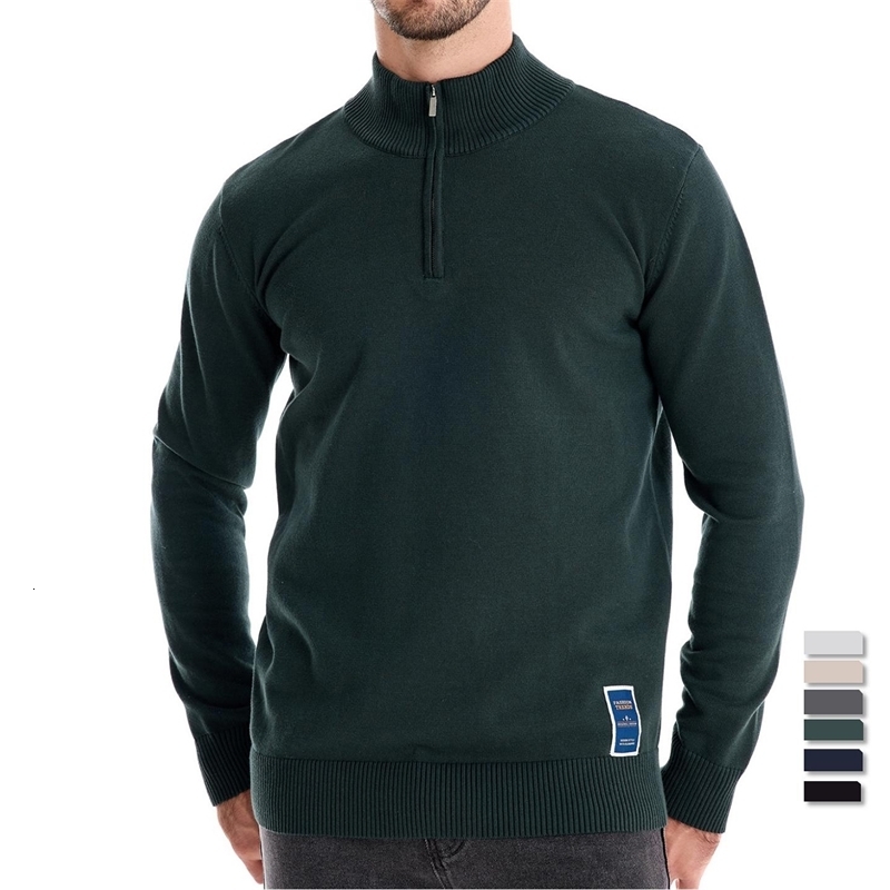 AIOPESON Mens Quarter Zip Cotton Pullover Sweaters Solid Color Casual Social Knit Mock Neck Polo for Men y250207