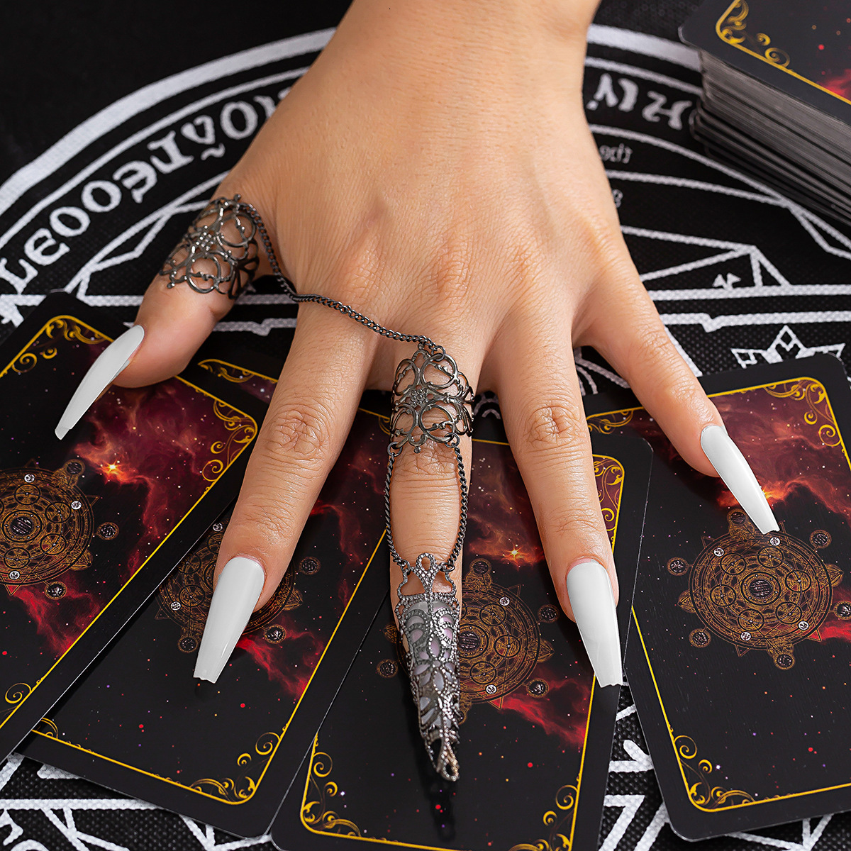 women fashion Adornment Gothic hollow conical nail set with finger ring, niche metal tassel ring