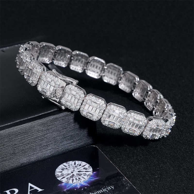 Diamond Hair New 10mm Square Bracelet 925 Silver Moissanite Full Set Trendy Brand Bracelet Accessories
