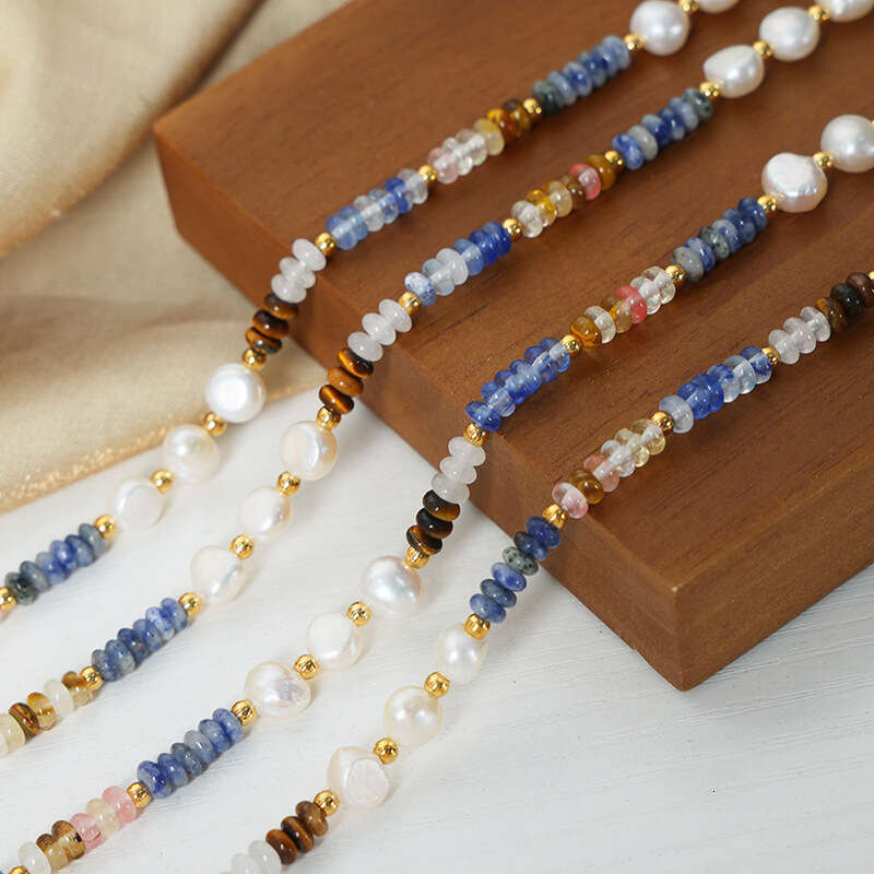 Bohemian style fashion personality simple accessories freshwater pearls abacus beads handmade bead titanium steel necklace