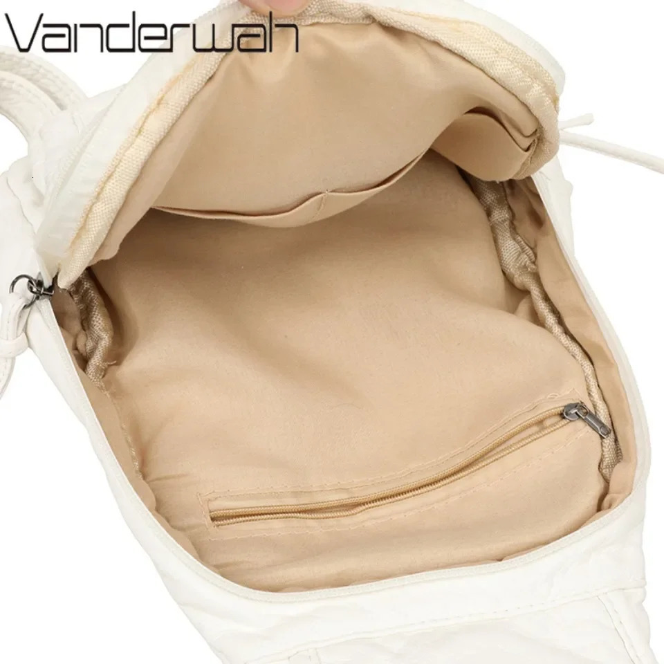 White Backpack For Women Small Shoulder Bag Multi-pocket Rucksack Ladies High Quality Soft Leather Sac A Dos Casual Teenager Bag 250214