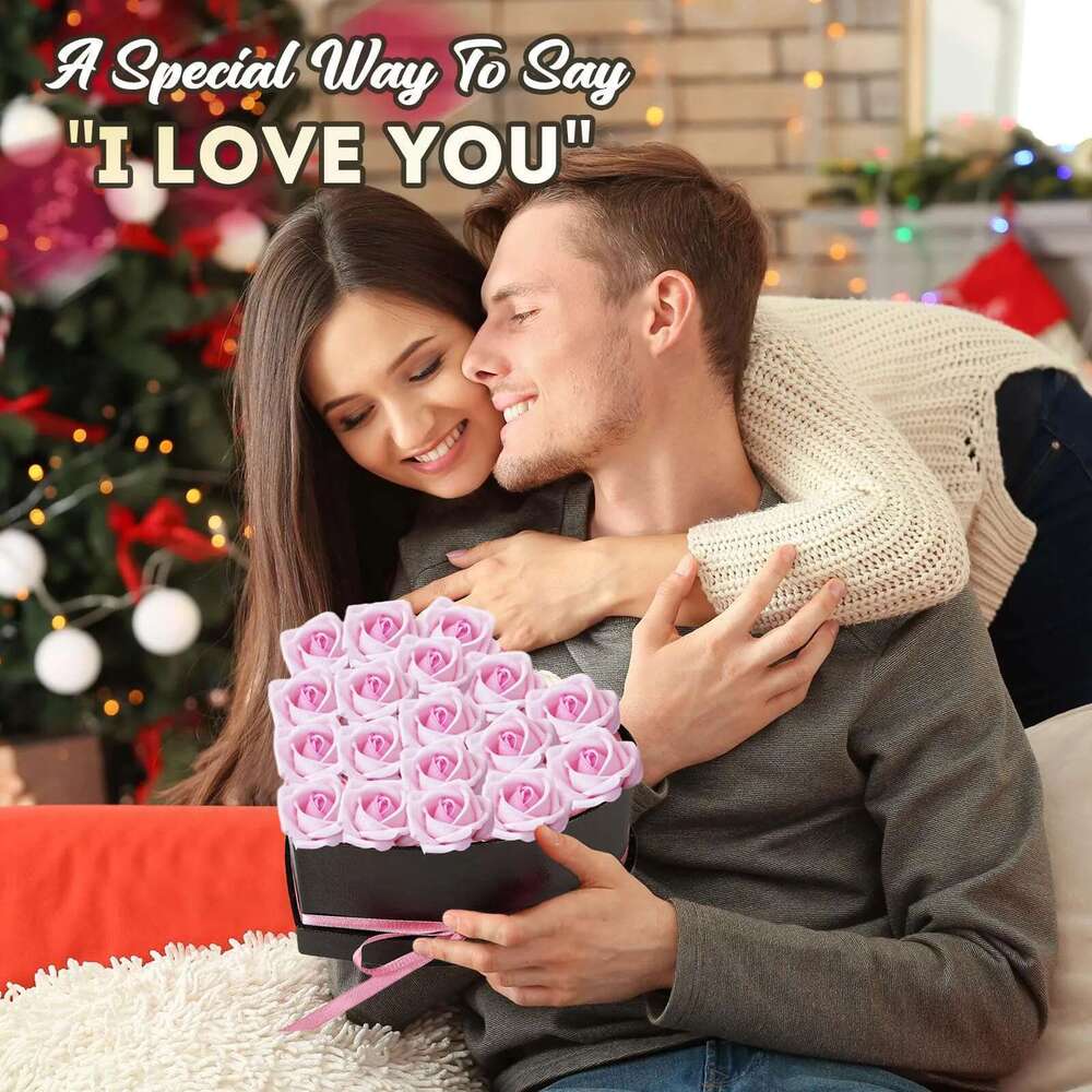 24Pcs Artificial Bouquet Heart Shape Rose Box 100 Languages I Love You Necklace Eternal Roses Valentine's Gift For Her