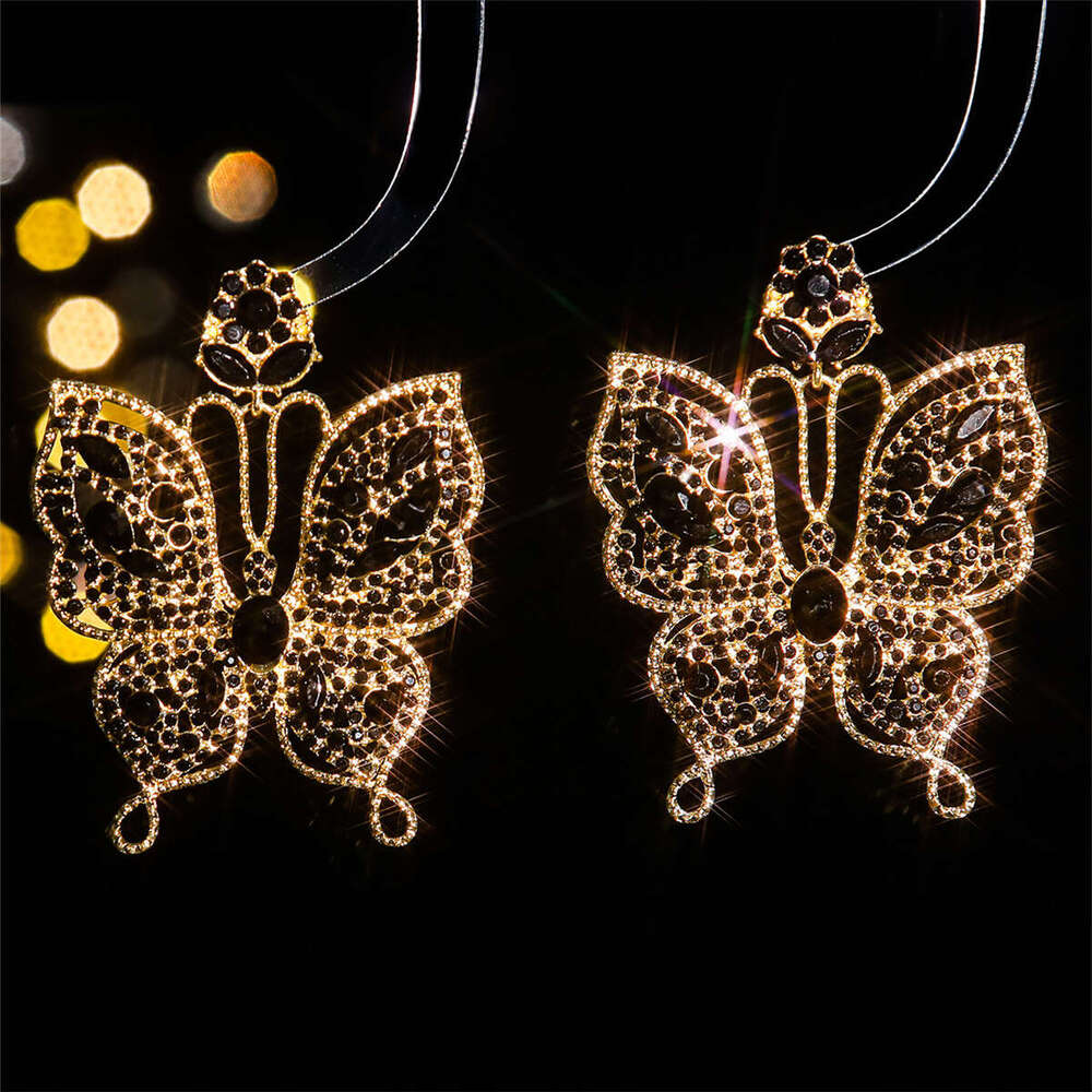 Fashionable Exaggerated Butterfly Earrings with Colored Glass Rhinestones for Women