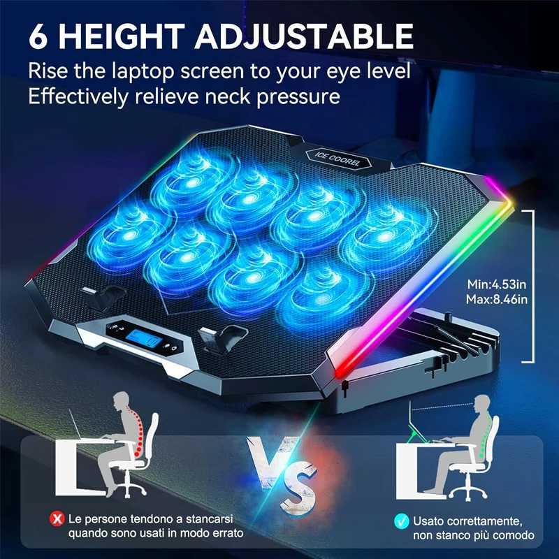Universal Laptop Cooler Adjust Stand port with RGB Laptop Cooling Pad Fan for MacBook ASUS15-17.3 Inch LaptopsXJ250214