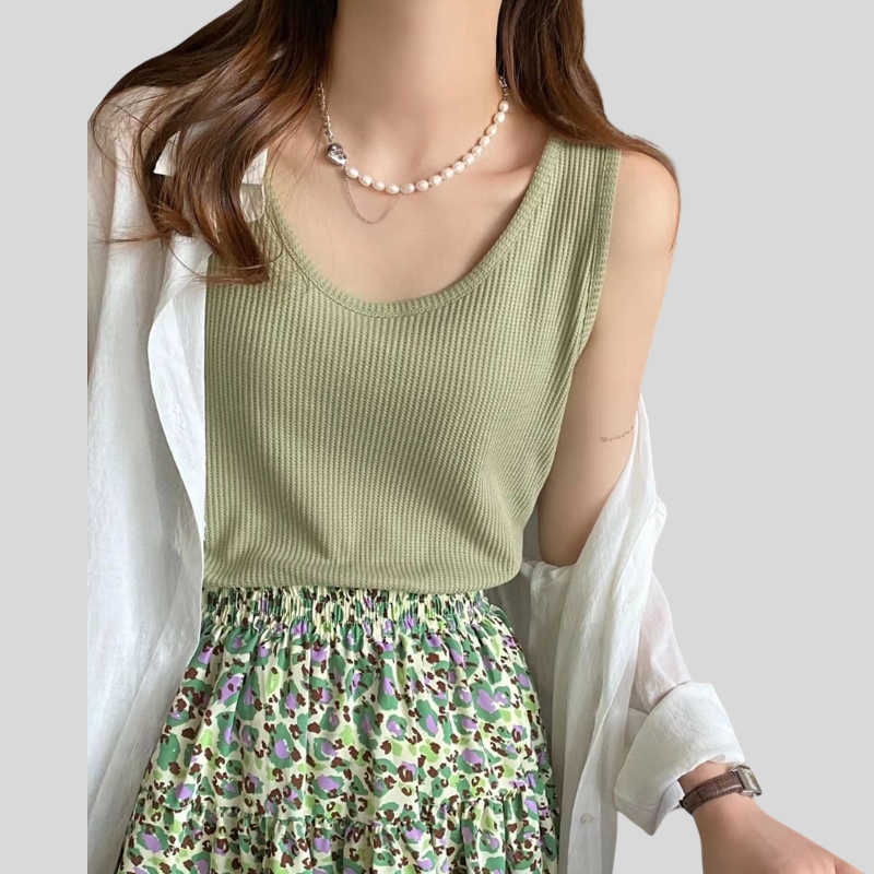 New suspender vest women's summer wear waffle loose top slim sleeveless bottoming shirt t-shirt