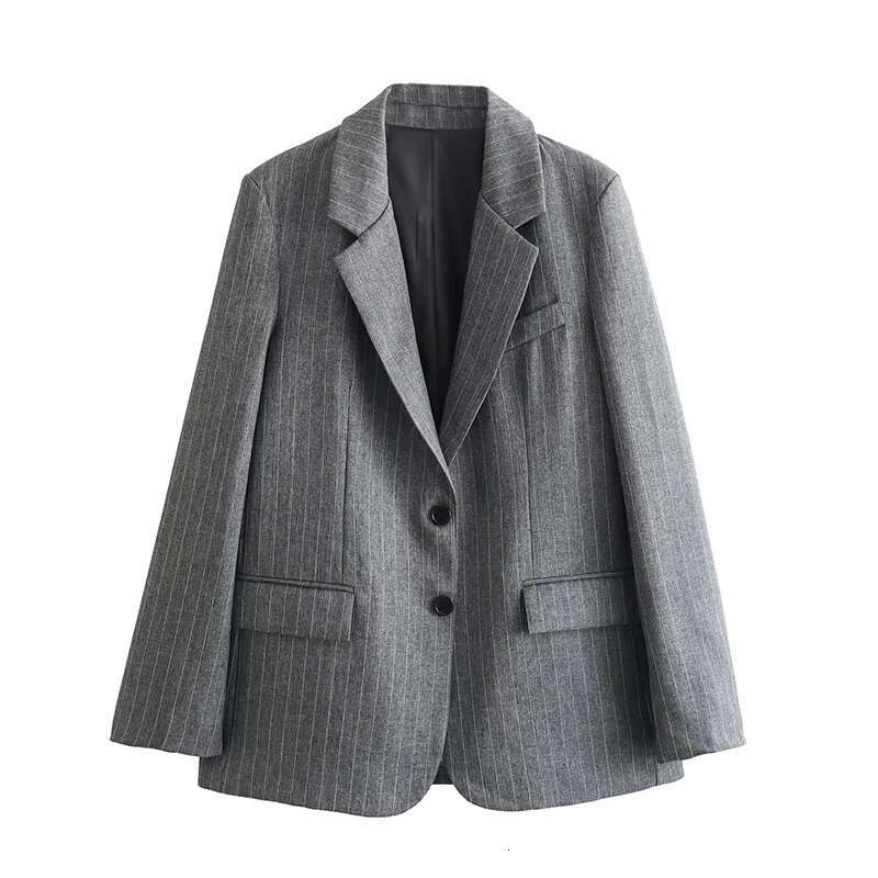 Solid Winter Women's Fashion Casual Loose Coat Mini Temperament Set Pinstripe Blend Suit Skirt Gray Office Lady