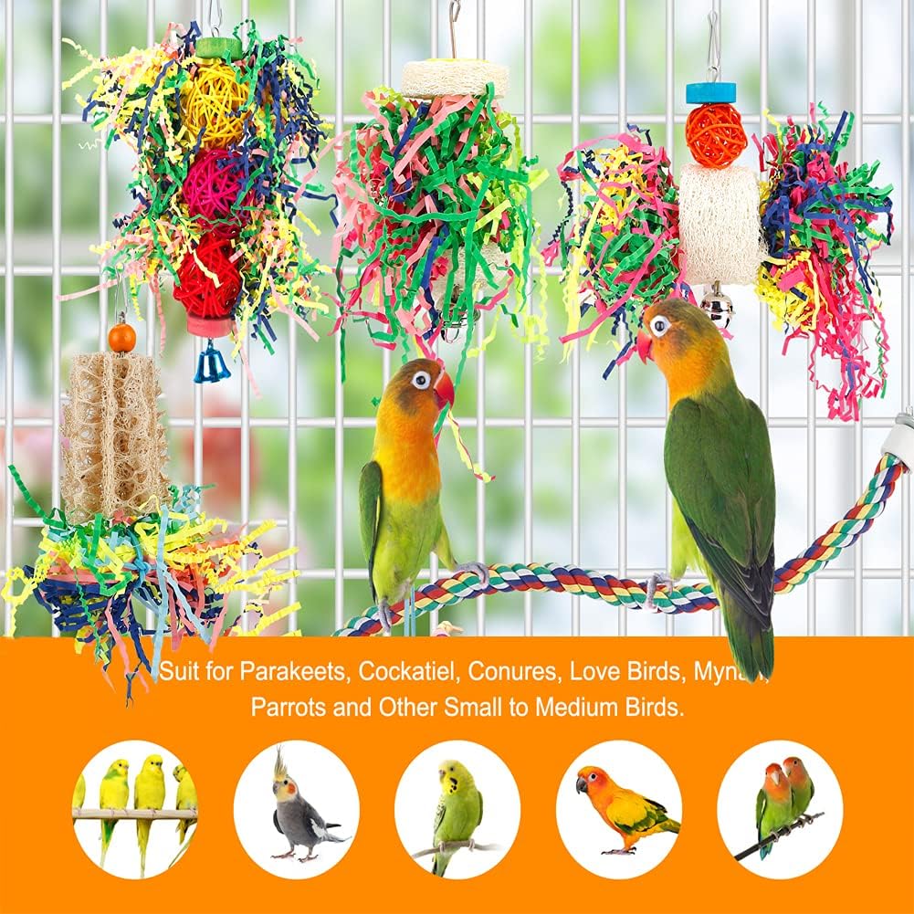 4pcs/set Parrot-Friendly Bird Rope Perches with Shredded Paper Filling - Engaging Activity for Lovebirds & Parrotlets