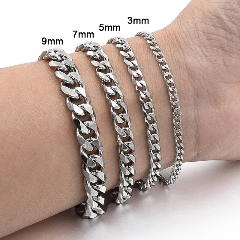 Trendy Cuban Chain Men Bracelet Classic Stainless Steel 3579mm Width Chain Bracelet For Men Women Jewelry Gift 250214