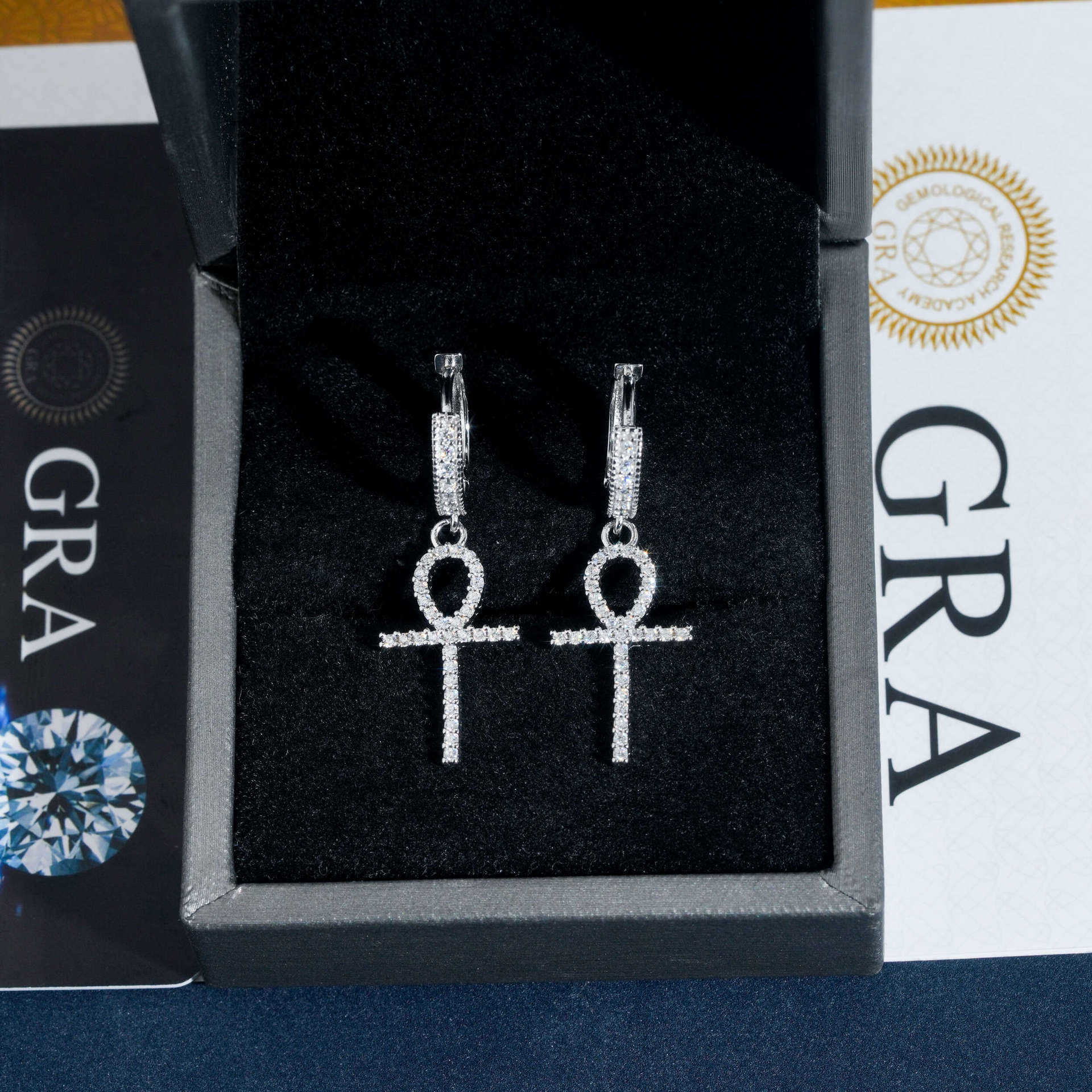 Diamond Hair Jewelry New Mens and Womens Cross Earrings S925 Set with D Color Mozambique Hip Hop Silver Earrings