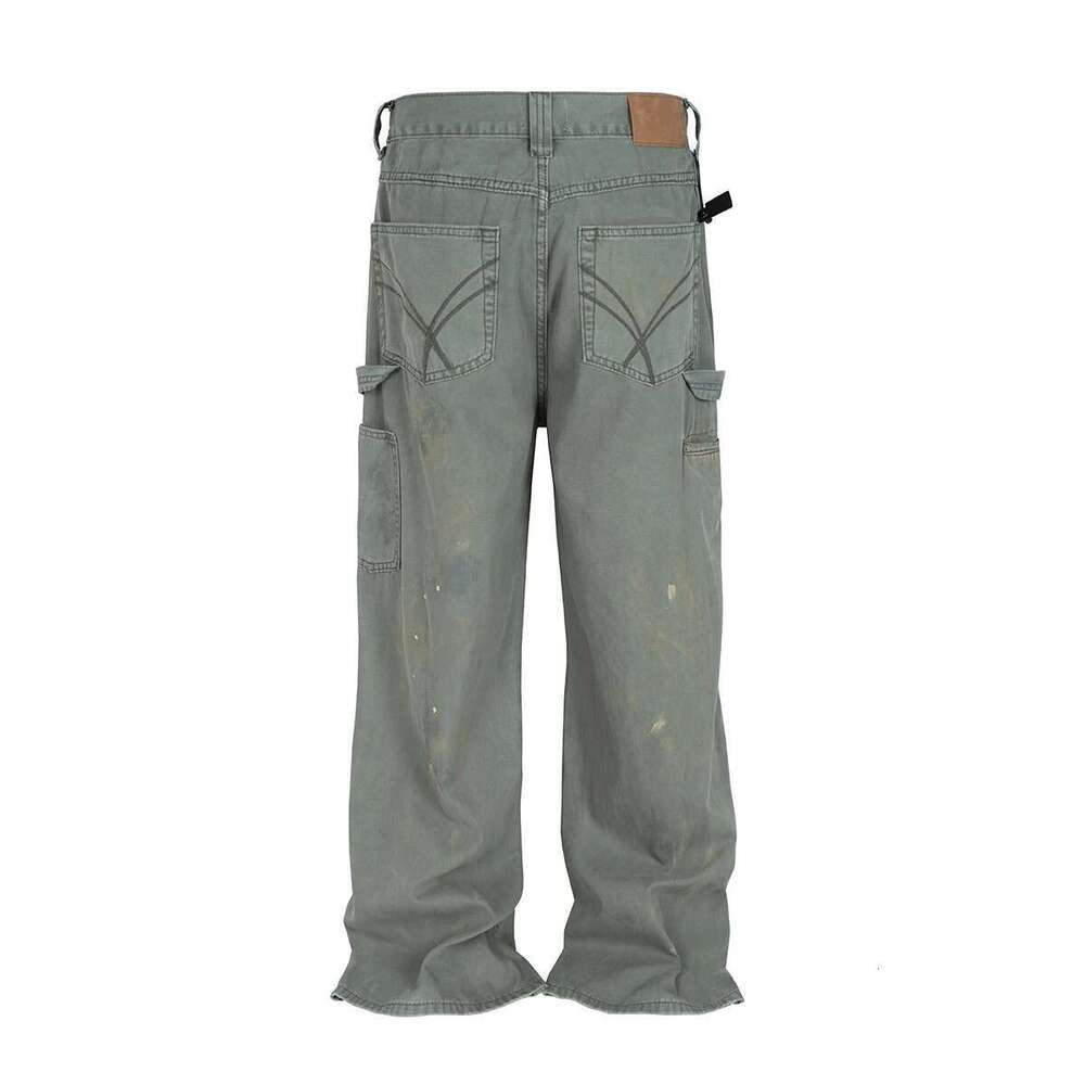 Over Dyed Vintage Ink Splashed Work Pants Mens Streetwear Casual Baggy Cargos Haruku Loose Oversized Trousers